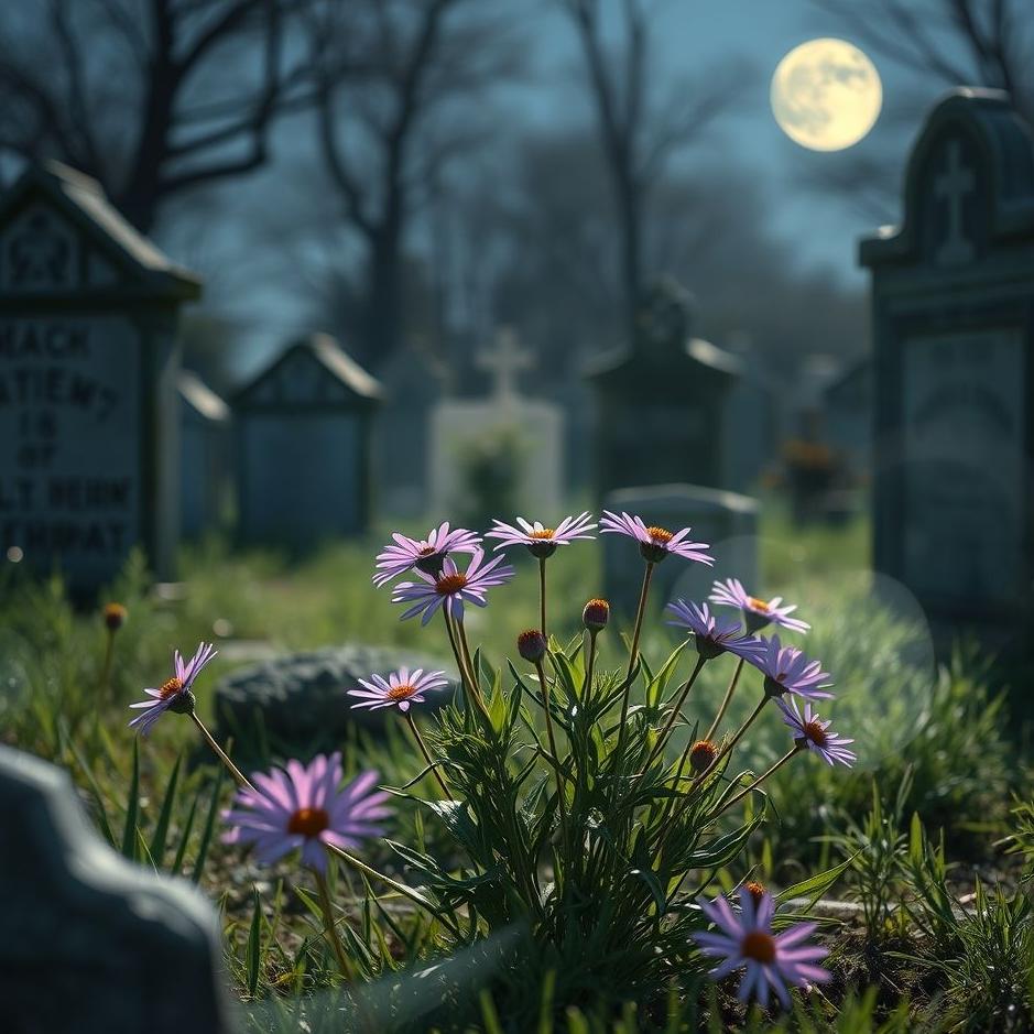Dream : Purple daisies in a cemetery in a dream