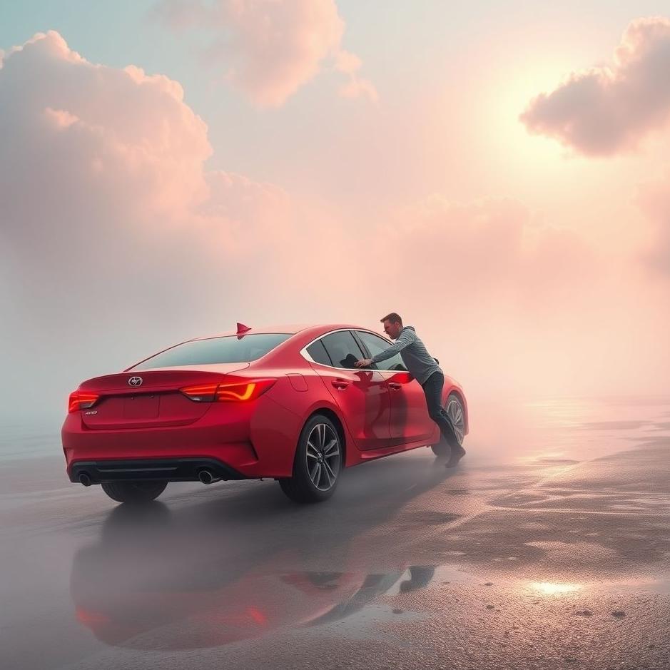 Dream : Pushing a red car in a dream
