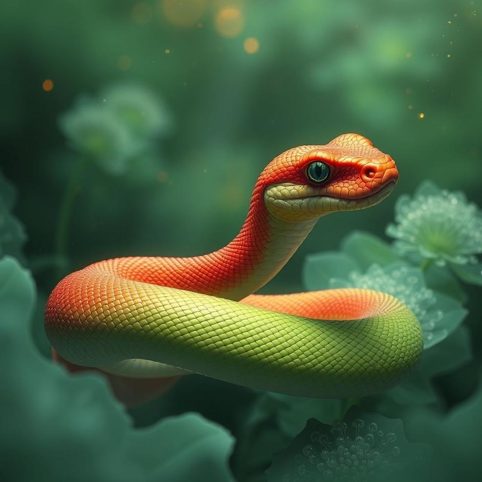 Dream : Red and green snake in a dream