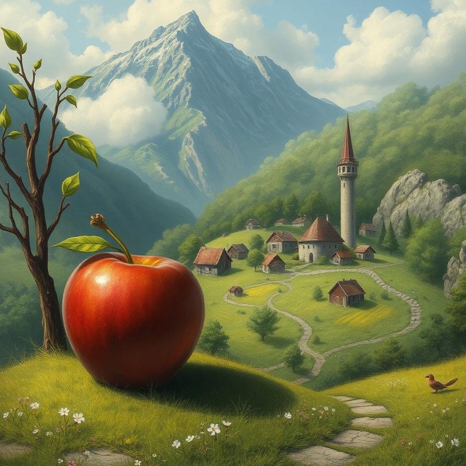 Dream : Red apple in a village in a dream