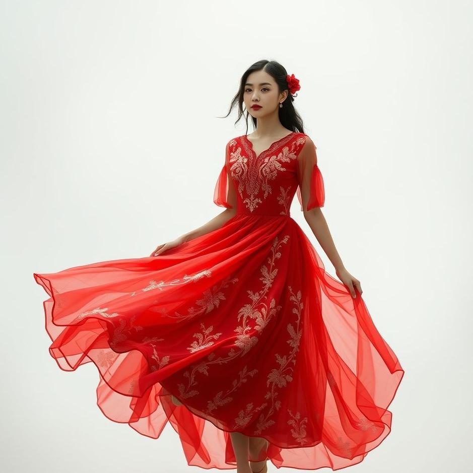 Dream : Red embroidered dress in a dream