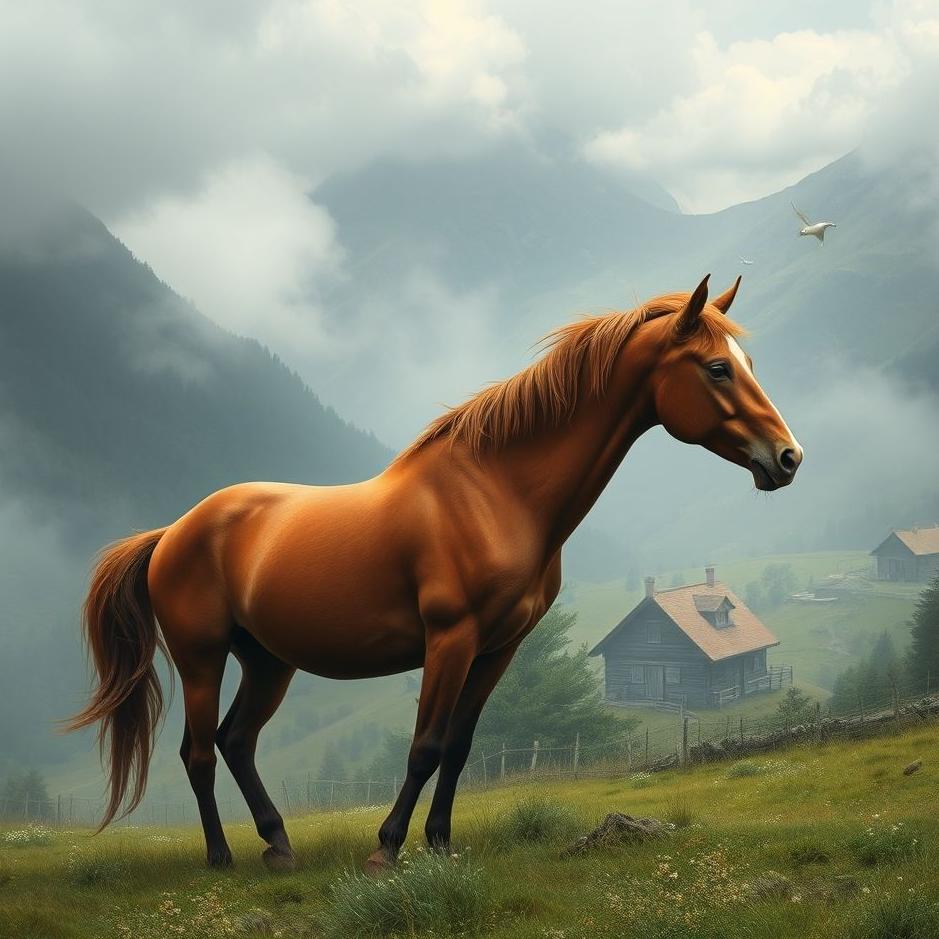 Dream : Red horse in a village in a dream