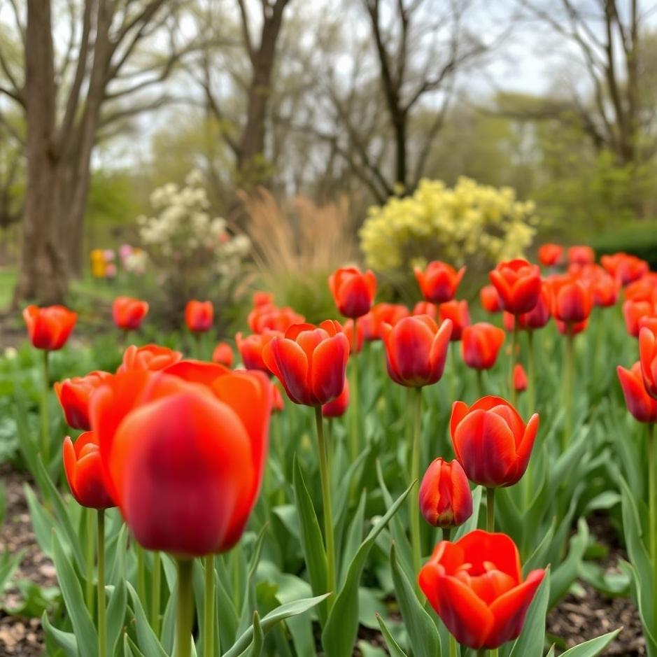 Dream : Red tulip garden in a dream