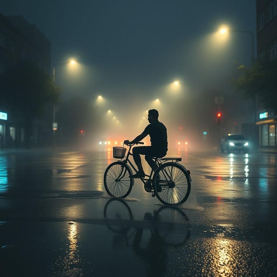 Dream : Riding a bicycle in the rain at night in a dream