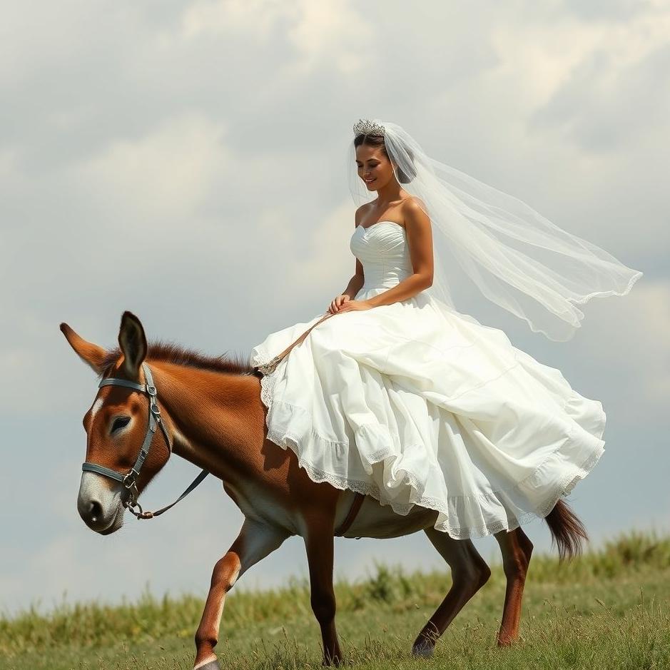 Dream : Riding a donkey in a wedding dress in a dream