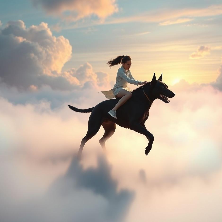 Dream : Riding on the back of a black dog in a dream