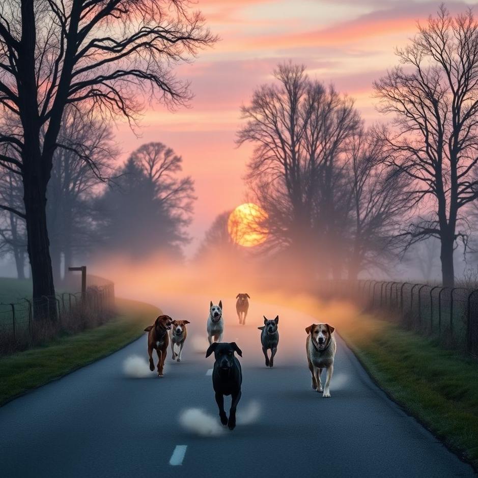 Dream : Road with dogs in a dream