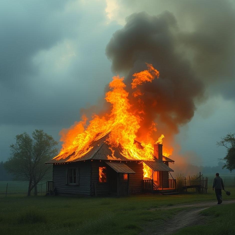 Dream : Seeing a village house burning down in a dream