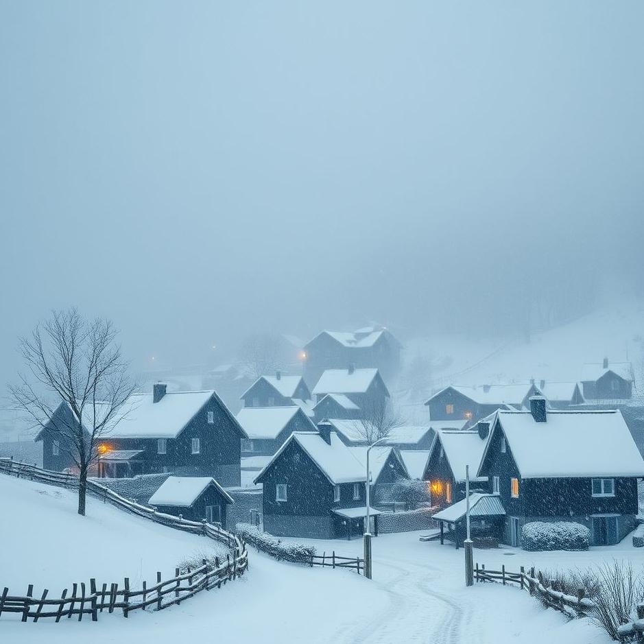 Dream : Snow falling on a village in a dream