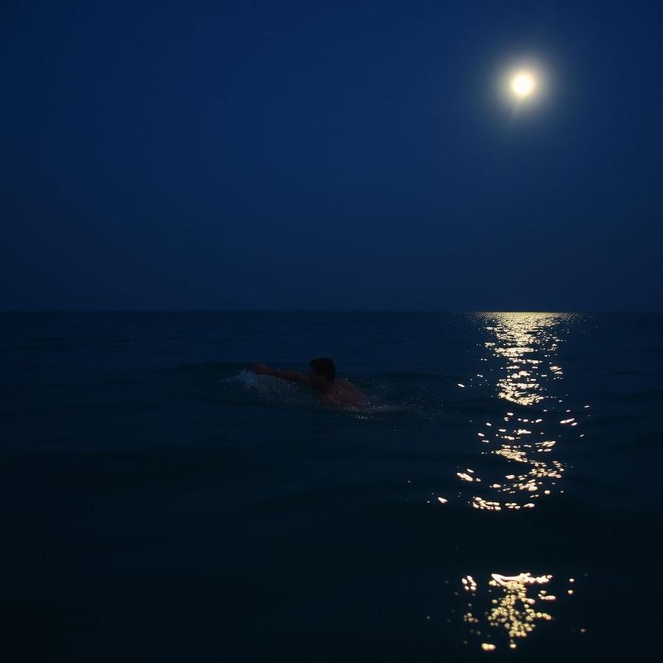 Dream : Swimming in the sea at midnight in a dream