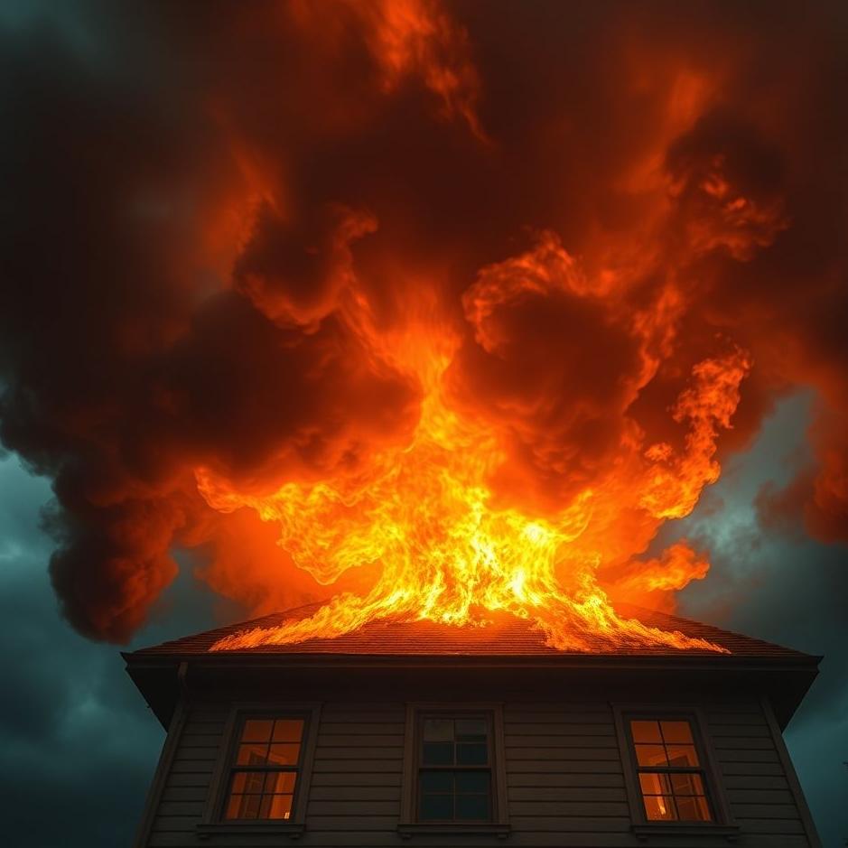 Dream : The ceiling of the house on fire in a dream