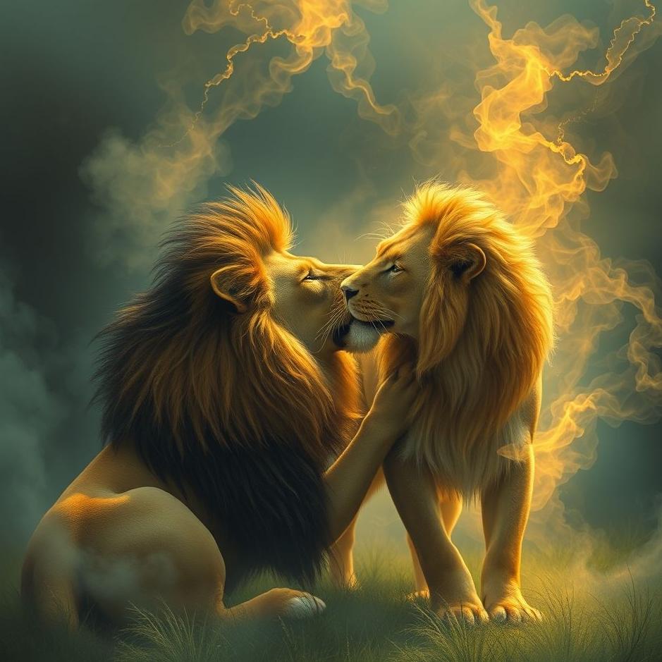 Dream : The kiss of lion in the dream