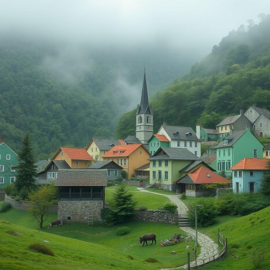 Dream : The village in green color in a dream
