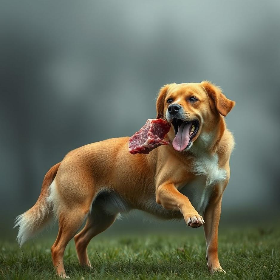 Dream : Throwing raw meat to a dog in a dream