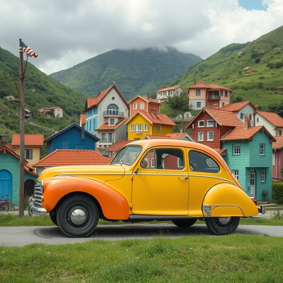 Dream : Village colored car in a dream
