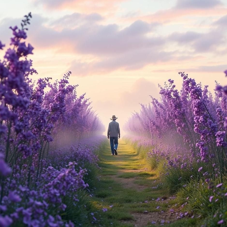 Dream : Walking on a purple flowered road in a dream