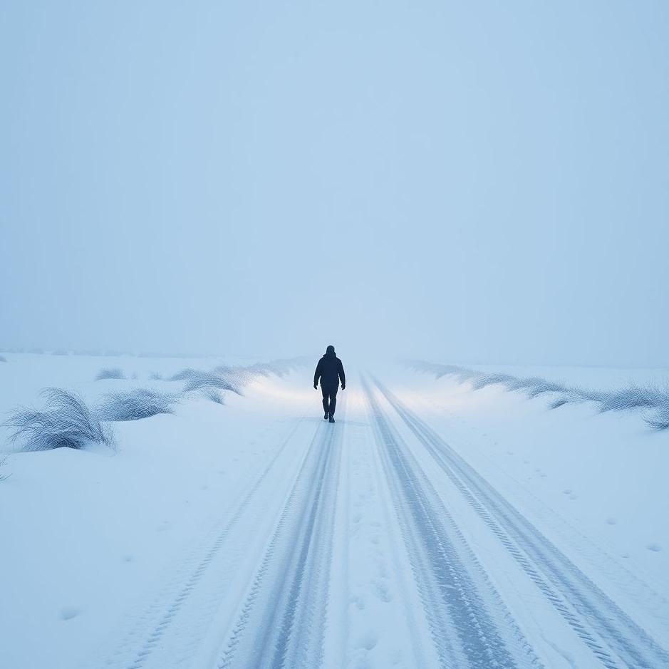 Dream : Walking on a snowy and icy road in a dream
