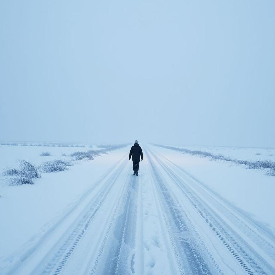 Dream : Walking on a snowy icy road in a dream