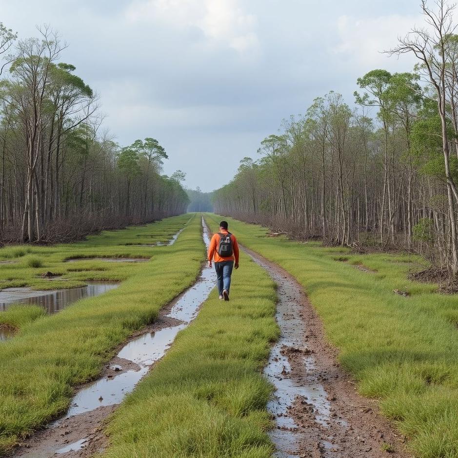 Dream : Walking on a swampy road 