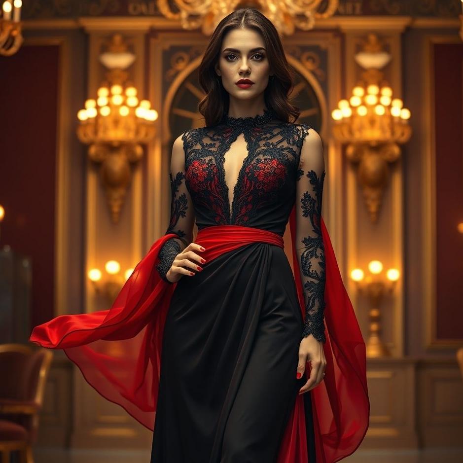 Dream : Wearing a black and red dress