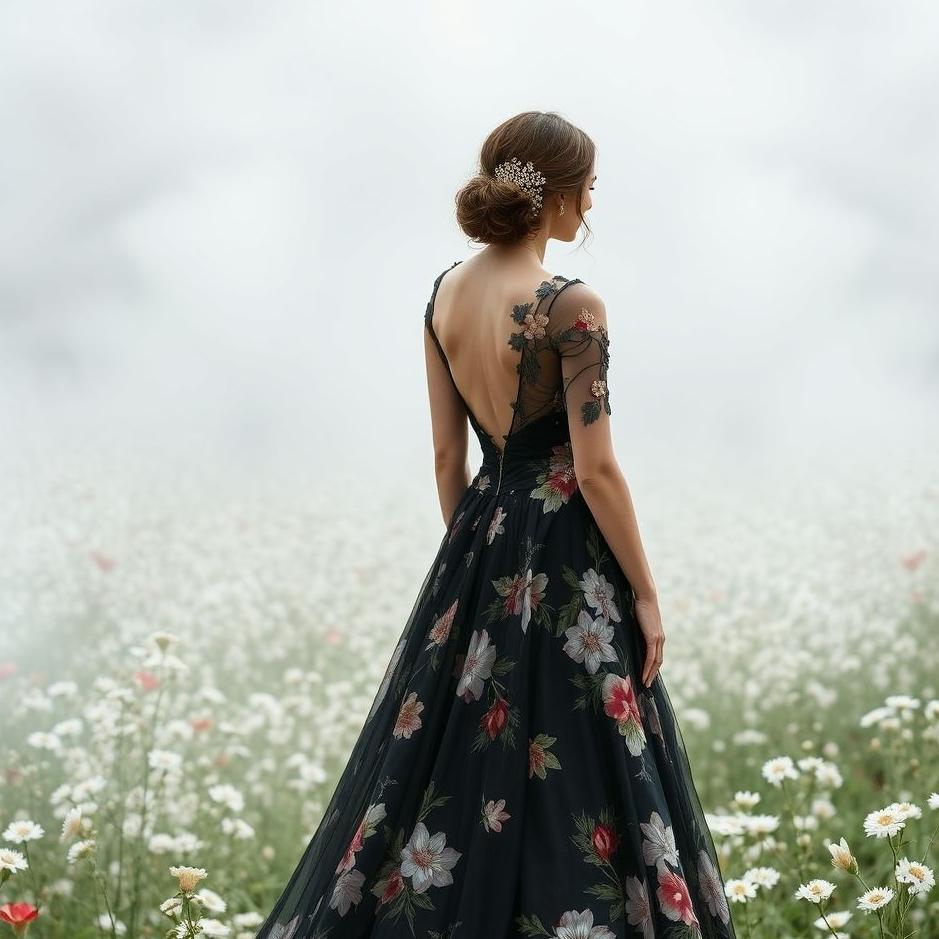 Dream : Wearing a black floral wedding dress in a dream
