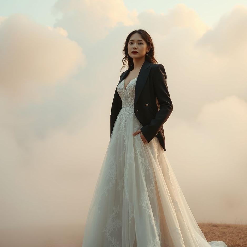 Dream : Wearing a black jacket over a wedding dress in a dream