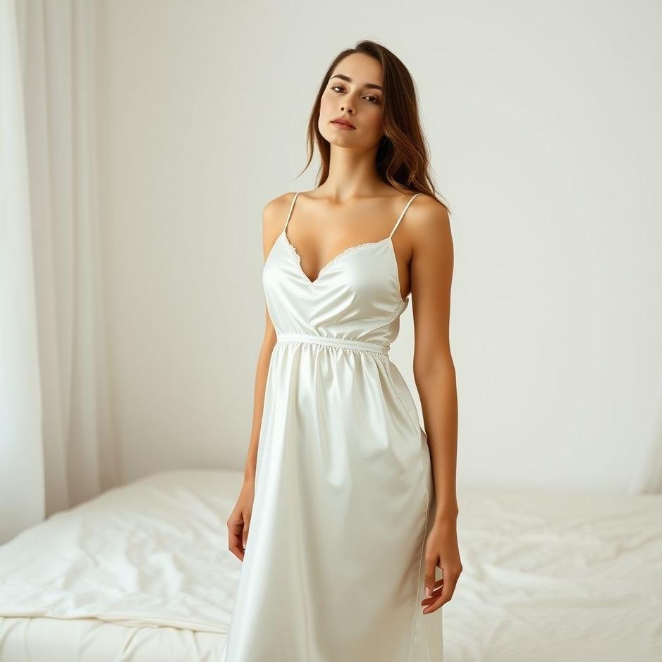 Dream : Wearing a satin white nightgown