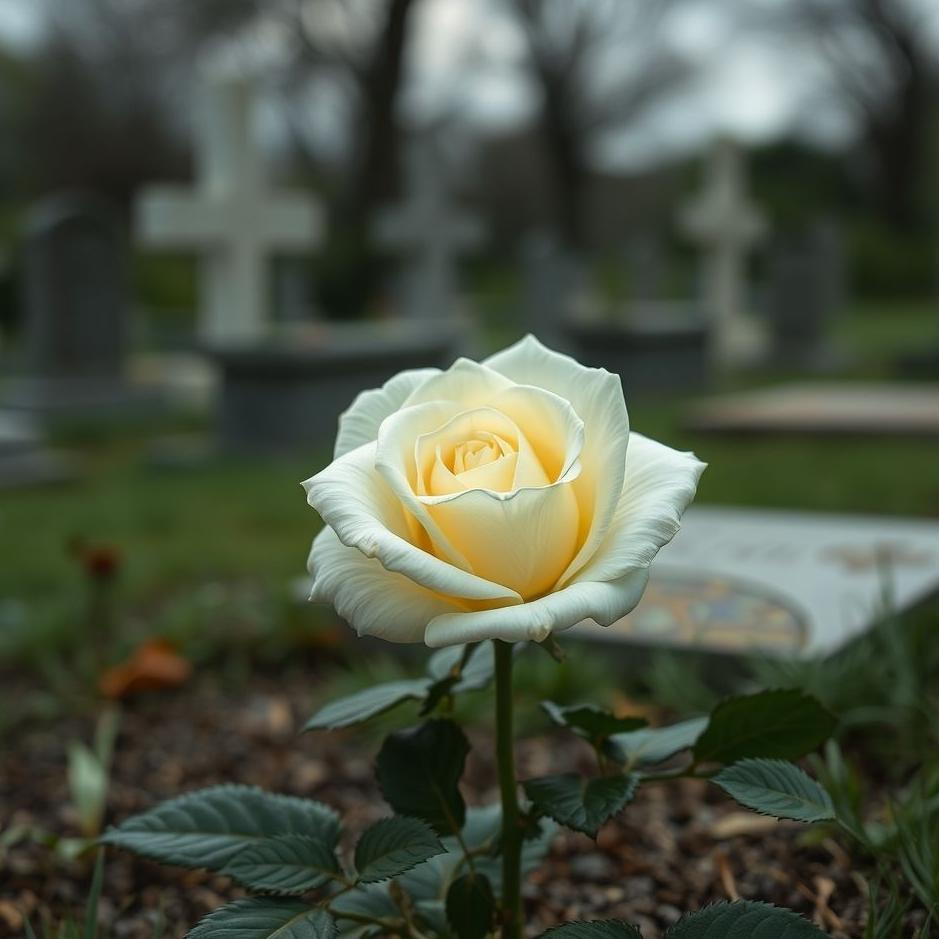 Dream : White rose on a grave in a dream