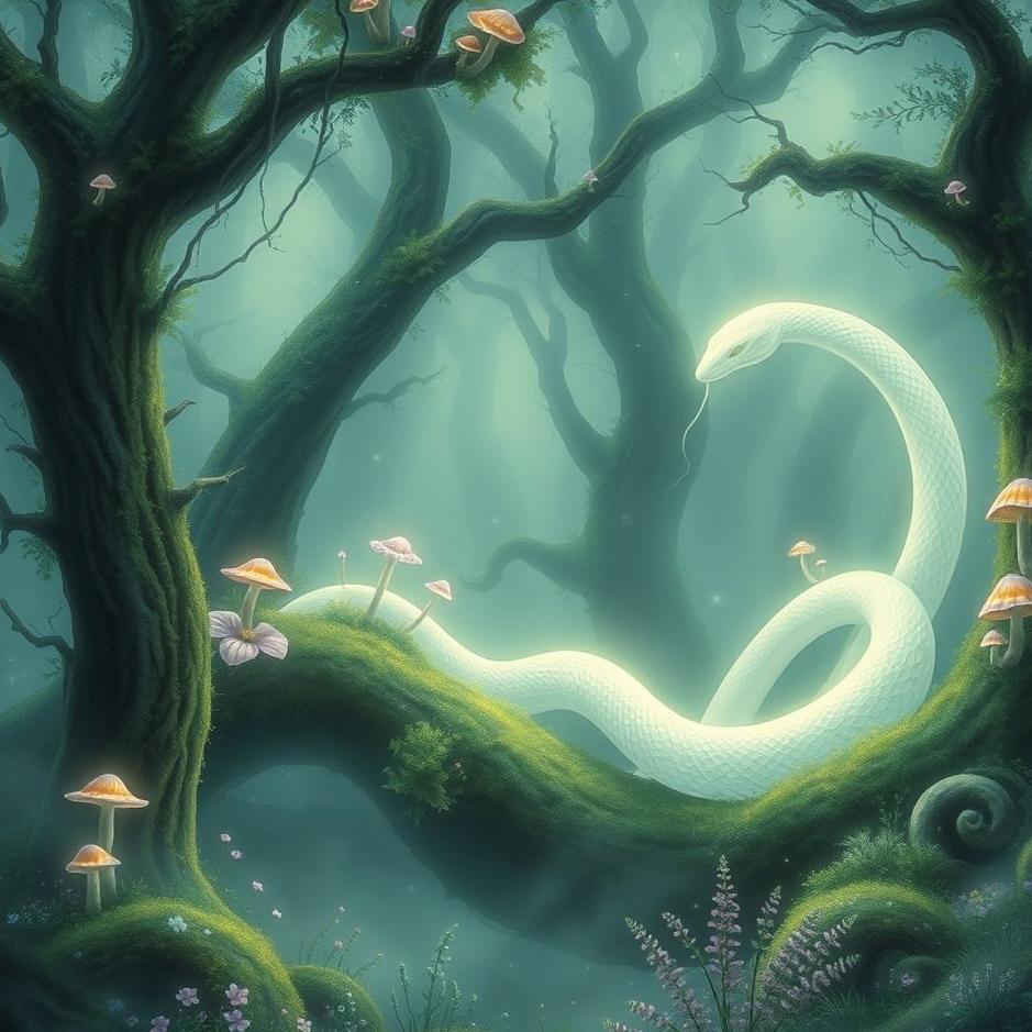 Dream : White snake in a forest in a dream