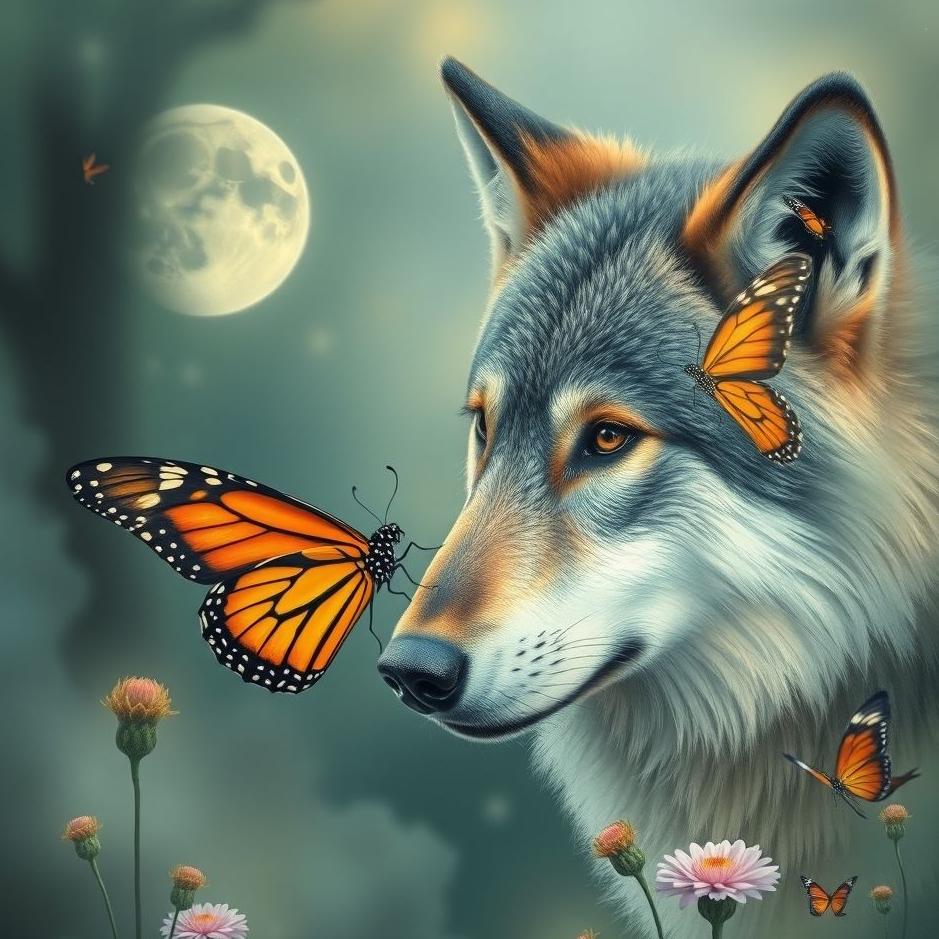 Dream : Wolf and a butterfly in a dream