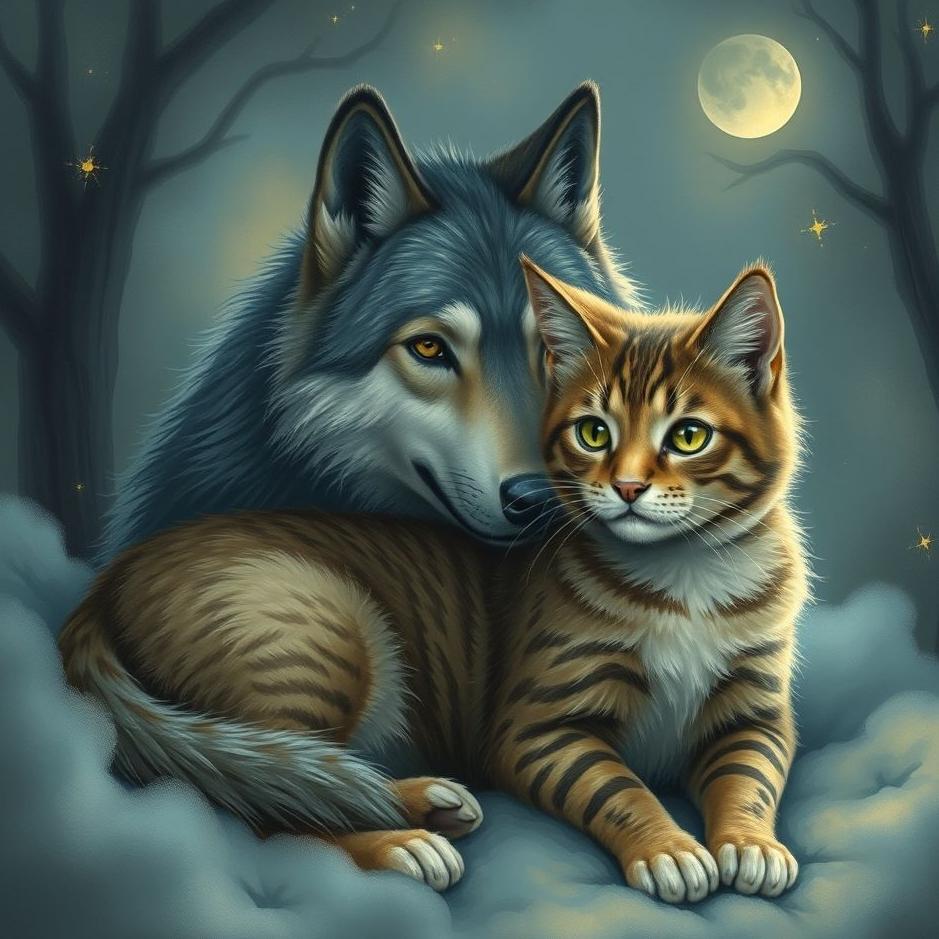 Dream : Wolf and a cat in a dream