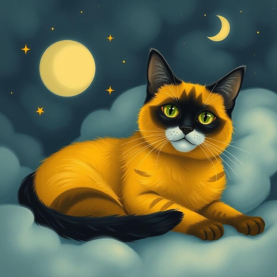 Dream : Yellow and black cat in a dream