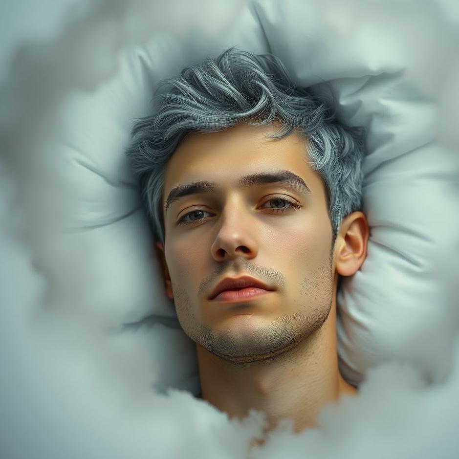 Dream : Young man with gray hair in a dream
